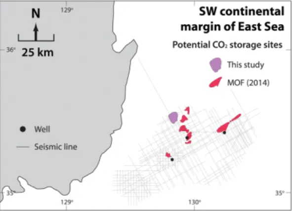 Fig. 5. Potential CO 2  capture and storage sites for large-scale CCS project in West Sea and SW margin of East Sea.