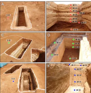 Fig. 1. Field occurrences and sampling positions for analysis of lime-soil mixture on tomb barrier in the Gungri Site
