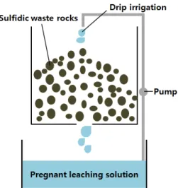 Fig. 2. Schematic diagram of the heap bioleaching  system. 제거되는  과정에서  목적원소까지  같이  제거되면  안된다(Yang  et al., 2010)