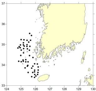 Fig. 1. Location map of grap samples around Southeast Yellow Sea Mud.
