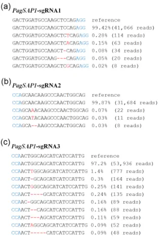 Fig.  2  Mutation  rate  assay  by  targeted  deep  sequencing  of  protoplasts  of  PagSAP1