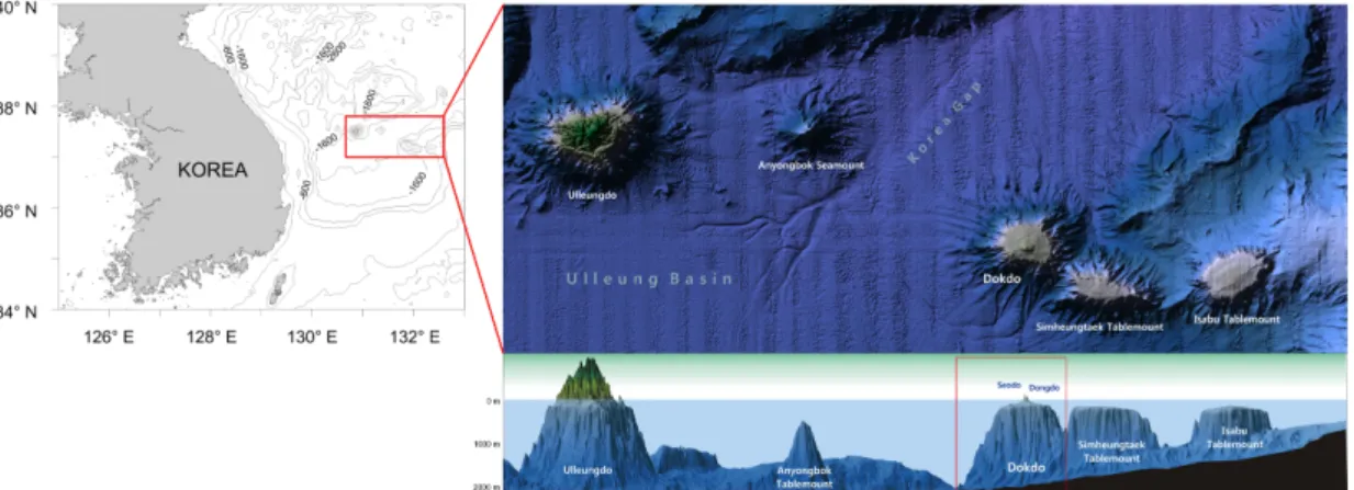 Fig. 1. Topography map of the Ulleung Basin in the East Sea.
