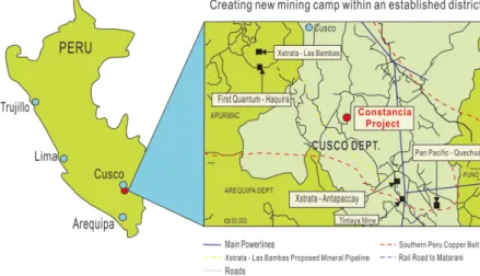 Fig. 1. Location map of Constancia mine in Cusco, Peru (modified from Hudbay(2013)).