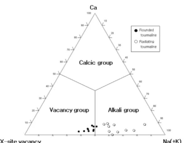 Fig. 5. Classification of the principal tourmaline  groups based on the X-site occupancy (after  Hawthorne and Henry, 1999)