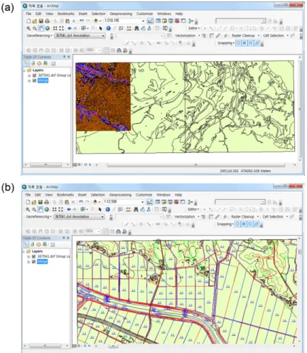 Fig. 6. Merged geological map (green background) and 367041 digital map (lines) in ArcMap