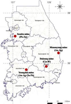 Fig. 1. Map showing the location of study areas in Korea.