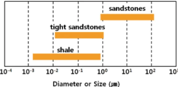 Fig. 3. Actual pore and pore throat size (Nelson, 2009).