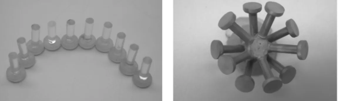 Fig. 1. Resin disk specimens with sprue(left) and after casting(right).