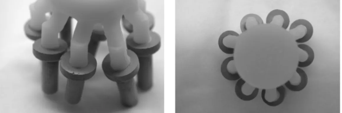 Fig. 2. Specimens after ceramic pressing on the non precious metal.
