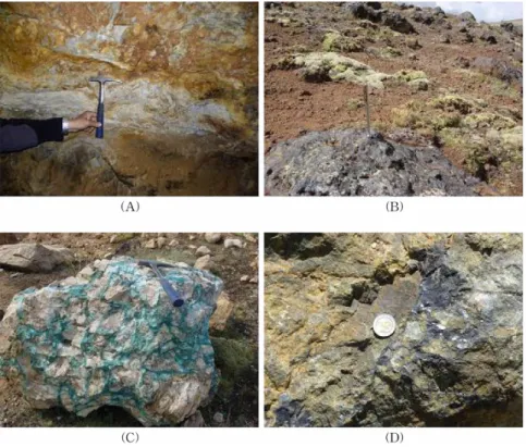 Fig. 11. Representative outcrop of the Utupara mineralized zone. (A) Mesothermal gold vein in the adit