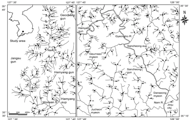 Fig. 1. Stream sediments sampling site map of the study area.