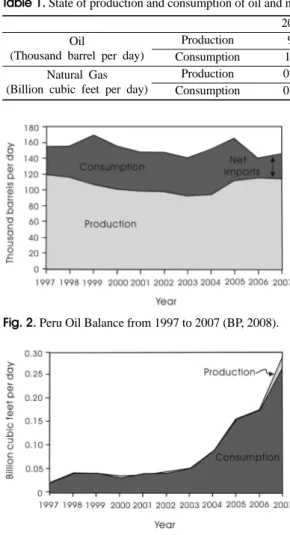 Fig. 2. Peru Oil Balance from 1997 to 2007 (BP, 2008).
