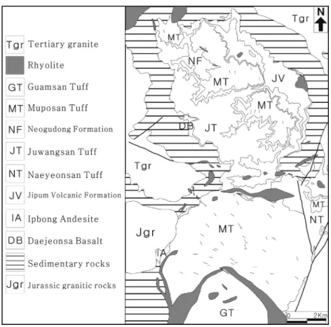 Fig. 7.  Flow direction map of the Muposan Tuff from the flow lineations. 