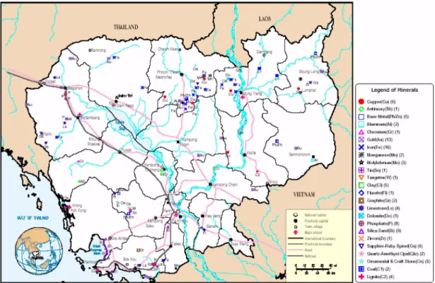 Fig. 1. Mineral resources map of Cambodia (Map from MMAJ report, 2005).