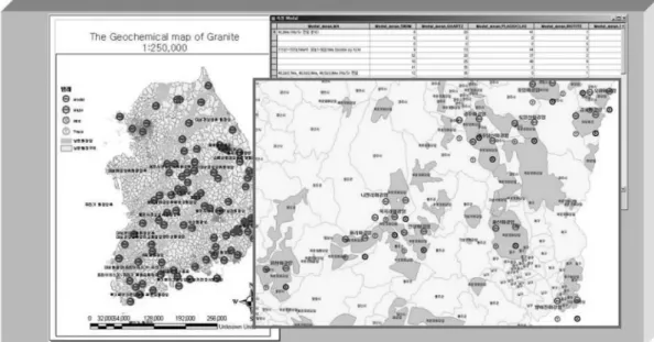 Fig. 6.  Legend, attribute table and spatial information of granites.