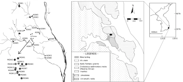 Fig. 1.  Sampling points and the geological map of the study site. 