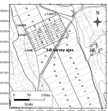 Fig. 9.  3-D electrical resistivity survey area in the field site.