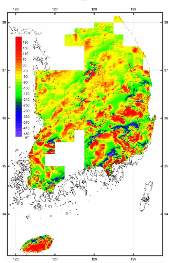 Fig. 1.  Magnetic intensity map of Korea (Koo  et al ., 2005).