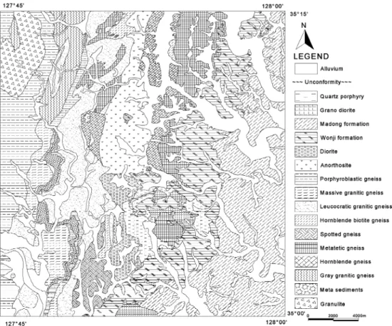 Fig. 1.  Geological map of the Konyang area.