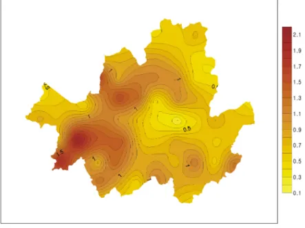 Fig. 7. Pollution index map of soil in Seoul area.