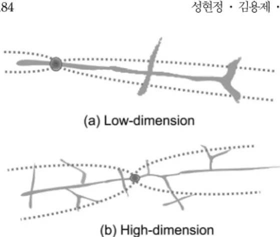 Fig. 7.  Schematic presentation of change of flow dimension.