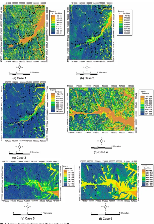 Fig. 4. Landslide susceptibility map (Index value x 1000).