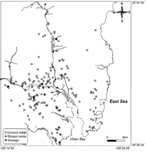 Fig. 1. Location map of the sampling sites. Fig. 2. Histogram of the borehole depth (N=147).