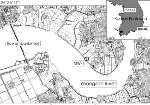 Fig. 1. Map of  the study area with location of the core MW- ① site.