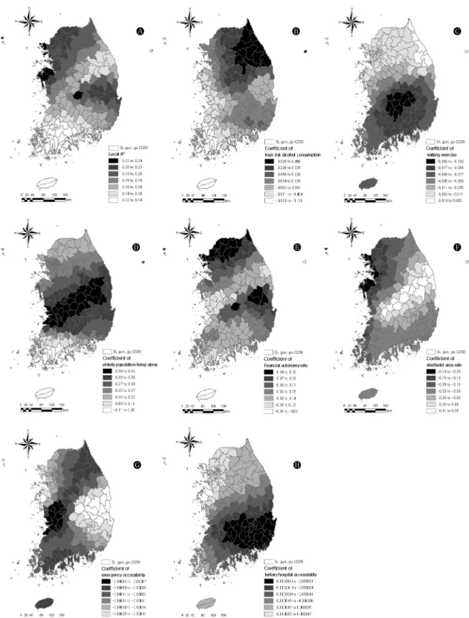 Figure 3.  Distribution of geographically weighted regression coefficients for female
