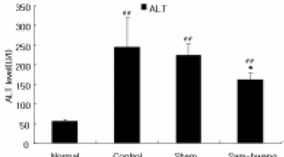 Fig. 1. Effect  of  Manual  Acupuncture  at  Sam-  hwang  points  on  liver  weight  of  rats  with  CCl 4 .-induced  liver  damage.