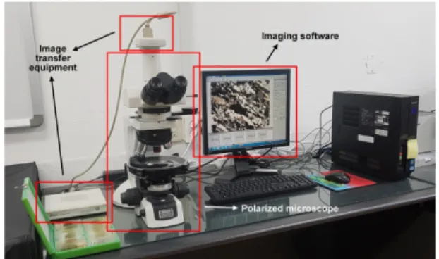 Fig. 3. Thin sections of rocks and minerals for metadata establishment.