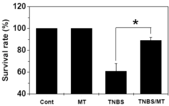 Fig.  2.  Mice  were  given  with  nothing,  MT,  TNBS,  and  TNBS/MT  into  intra-rectum