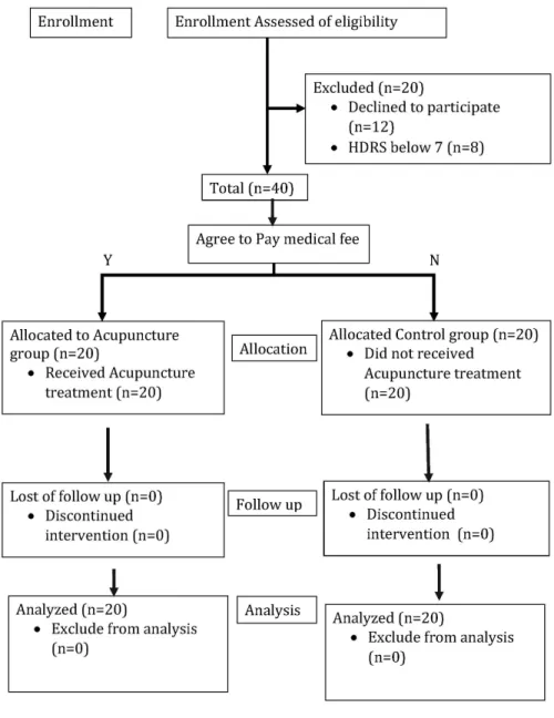 Fig.  1.  The  flowchart  diagram  of  pr- pr-ogress  through  the  various  phases of  this  two  group,  according  to  CONSORT,  which  stands  for   conso-lidated  standard  for  reporting  trails.