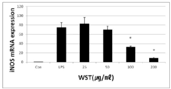 Fig. 3. Effect  of  WST  on  LPS-induced  Expression  of  COX-2  mRNA.  Con:  untreated  group; 