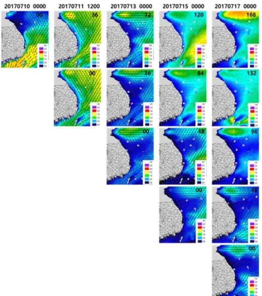 Fig. 5. The prediction fields of wave height and wave field from High-Resolution East Coastal Wave Prediction System