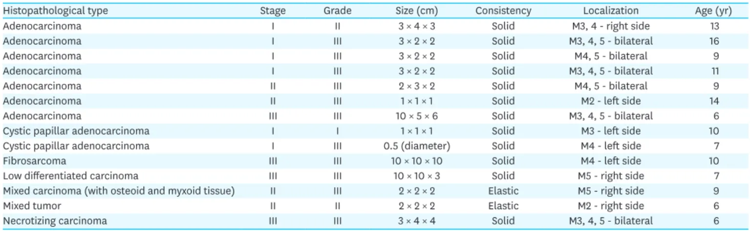 Table 1. Morphological characteristics of mammary gland tumors in patients (n = 14)