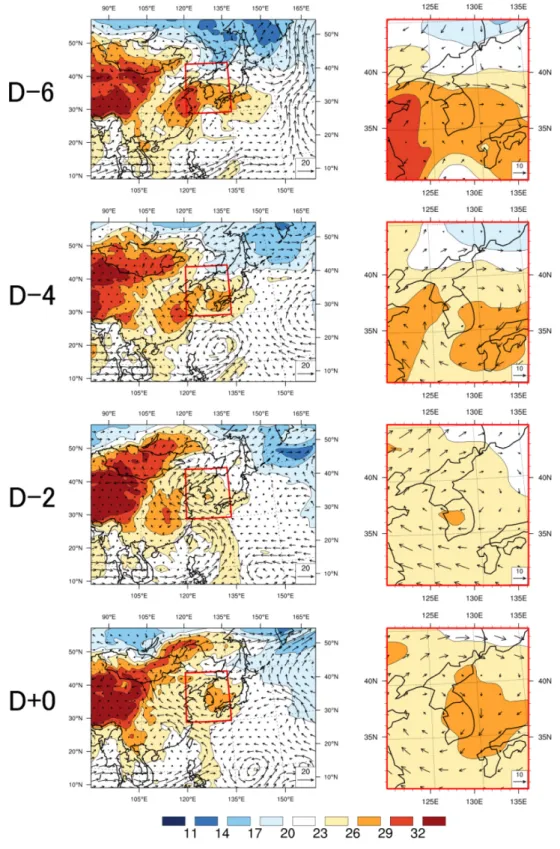 Fig. 5. Same as Fig. 4, but for 850 hPa wind (m s −1 ) and temperature ( o C).