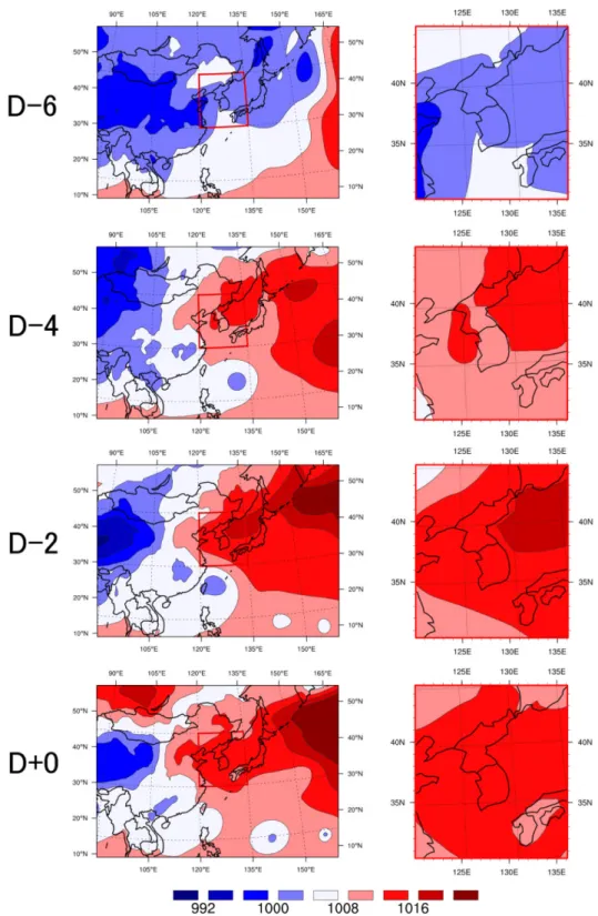 Fig. 6. Same as Fig. 4, but for sea level pressure (hPa).