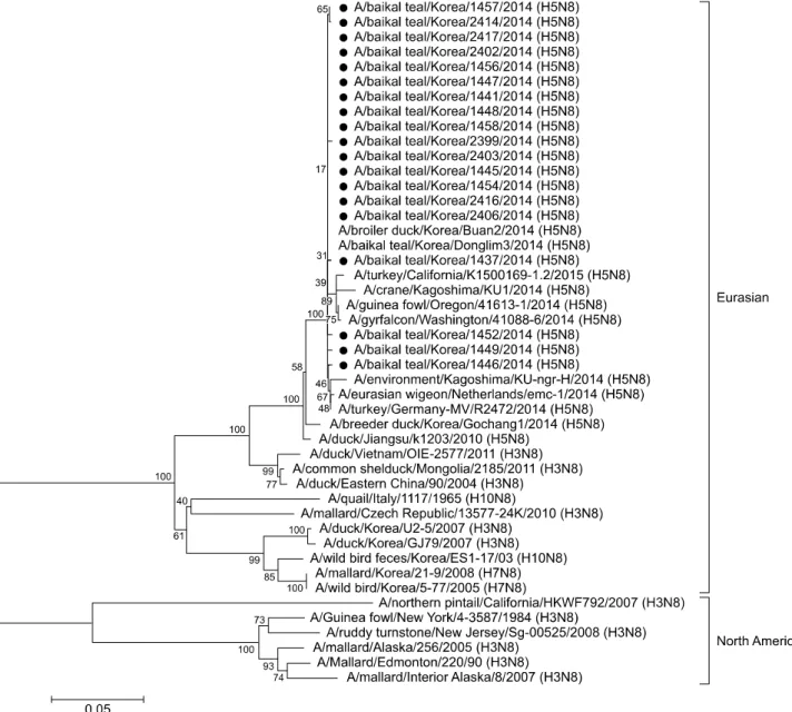 Fig. 3. Neighbor-joining phylogenetic tree of N8 gene (nucleotide positions: 31–1374)
