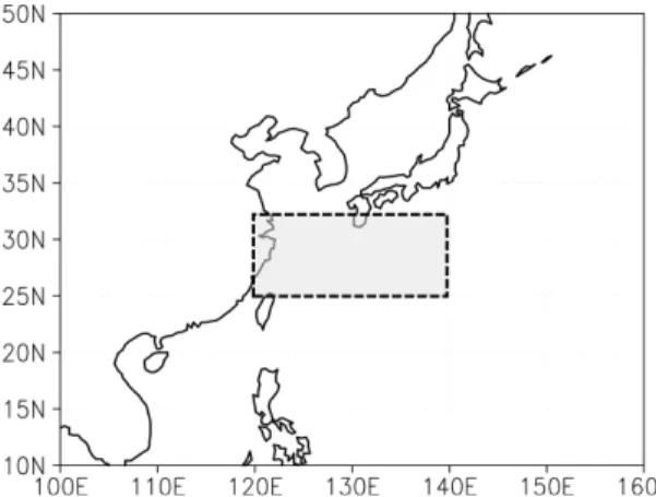 Fig. 1. Definition of area of East China Sea that affected by TC in summer (June to August).