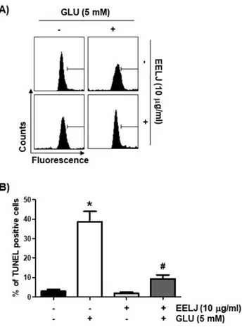 Fig. 5. Suppressive effect of EELJ on glutamate-induced apopto- apopto-sis  in  hippocampal  HT22  cells