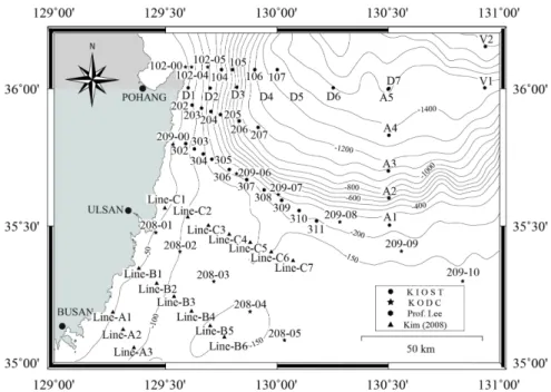 Fig. 3. Location of CTD stations. Circles indicate the CTD stations received by KIOST