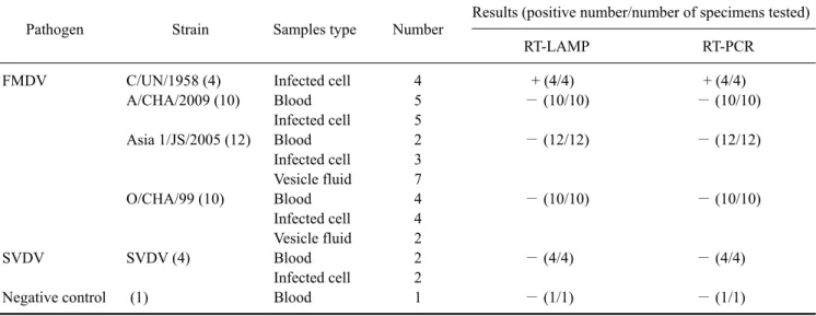 Table 2. Sequences of the RT-PCR and RT-LAMP primers  designed to detect the VP1 gene of FMDV C