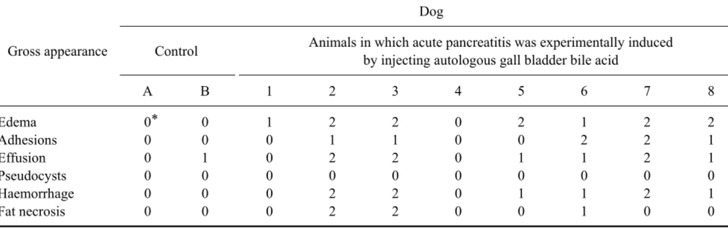 Fig. 1. Laparoscopic views of the pancreas of dogs in which acute pancreatitis was experimentally induced