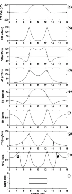 Fig. 2. (a) RTP magnetic anomaly due to a single prism.