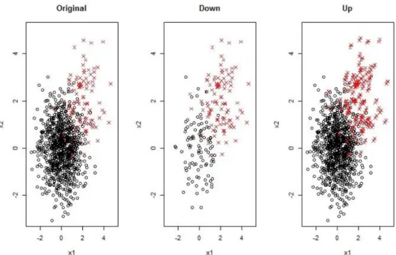Figure 2.1. Scatter plots of Original, Down-sampling, and Up-sampling data.