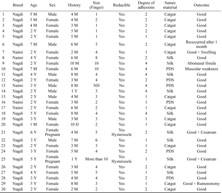 Table 1.  Cases of abdominal hernias in sheep