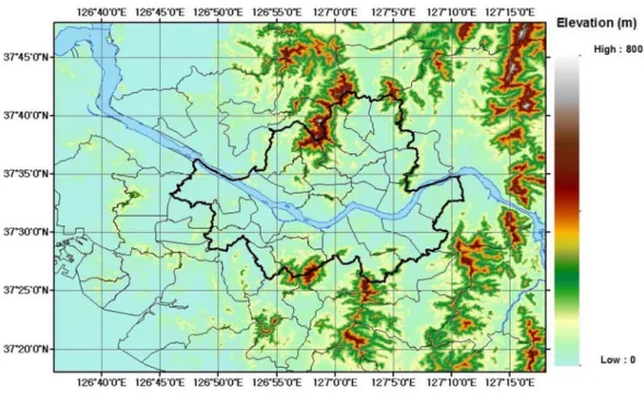Fig. 1. DEM (Digital Elevation Model; a) and Landuse (b) for study area. Landuse category specify in Table 1.