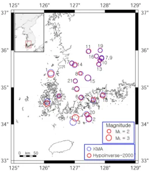 Fig. 4. Epicentral distribution on the lineament map in the southwestern region.