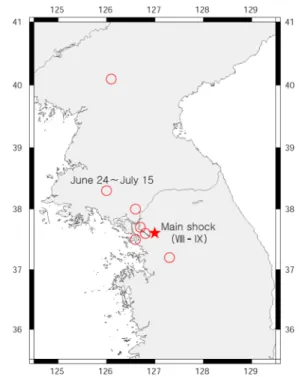 Fig. 3. The occurrence number of aftershocks just after the main shock in June 22, 1518.